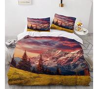 Housse de Couette 240x260 Montagnes 3D Imprimé Parure de lit Douce Hypoallergique 3 Pièces Vacances Voyage Bedding avec Fermeture Éclair et 2 Taie d'oreiller Convient à Adultes Ado