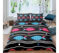 Housse de Couette 240x260 Poisson de Dessin Animé Imprimée 3D Abstrait Parure de Lit 2 Personnes Doux Microfibre Literie avec 2 Taies D'oreillers 65x65 cm avec Fermeture Éclair N.918