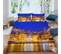 Housse de Couette 240x260 Portugal, Fleuve Douro Parure de Lit Adulte 2 Personnes Garcon et Fille 3D Imprimé Vue sur La Ville Microfibre Literie avec Fermeture Éclair et 2 Taies d'oreiller 50x75