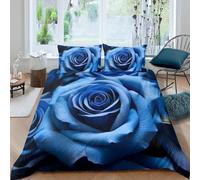 Housse de Couette 240x260 Rose Bleue Microfibre Douce Parures de Lit 2 Personnes Imprimé 3D Belles Fleurs Housses Couette avec 2 Taies d'oreiller et Fermeture Éclair g.930