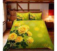 Housse de Couette 240x260 Rose Jaune Parure de Lit 2 Personnes Fleurs D'été 3D Imprimée Literie Set House Couette Microfibre pièces et 2 Taies Oreiller pour Adulte L.3552