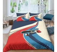 Housse de Couette 240x260 Skateboard Parure de Lit 2 Personnes Rayures Rouges et Bleues 3D Imprimée Literie Set House Couette Microfibre pièces et 2 Taies Oreiller pour Adulte M.4311