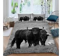 Housse de Couette 240x260 Taureau Parure de Lit 2 Personnes La Nature Sauvage Imprimé 3D Microfibre Doux Housses Couettes avec Fermeture Éclair et 2 Taies d'oreiller M.264