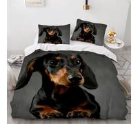 Housse de Couette 240x260 Teckel Microfibre Parure de Lit 3D Imprimée Chiens Mignons Housse Couette Ultra Douce Confortable avec 2 Taies d'oreiller 65x65 A-1895