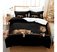 Housse de Couette 240x260 Tigre à Dents De Sabre Parure de Lit Lion Microfibre 3 Pièces 3D Imprimée Parures de Lit avec Fermeture éclair Housses de Couettes et 2 Taies d'oreiller 65x65 cm