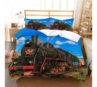 Housse de Couette 240x260 Train à Vapeur Microfibre Douce Parures de Lit 2 Personnes Imprimé 3D Paysages Naturels Housses Couette avec 2 Taies d'oreiller et Fermeture Éclair g.4224