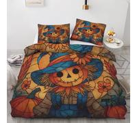 Housse de Couette 240x260 Verre Coloré - Parure de Lit 2 Personnes épouvantail Citrouille Housse Couette en Microfibre Douce avec Fermeture Éclair avec 2 Taie d'oreiller 65x65 cm