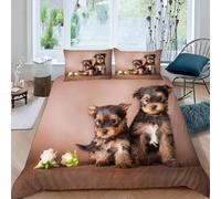 Housse de Couette 240x260 Yorkshire Terrier Microfibre Parure de Lit 3D Imprimée Animaux Mignons Housse Couette Ultra Douce Confortable avec 2 Taies d'oreiller 65x65 C-995