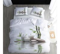 ECOTOS Housse de Couette 240x260 Zen - Parure de Lit 2 Personne Motif Bambou - Ensemble de Literie en Microfibre Douce avec Fermeture éclair, 2 Taies d'oreiller 65x65 cm