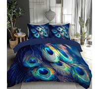 Housse De Couette 240X260Cm Bleu Foncé Plumes De Paon Scintillantes,Parure De Lit 2 Personnes Beaux Arts,Douce Microfibre 3D Imprimée Housses Couettes avec Taies d'oreiller avec Fermeture Éclair