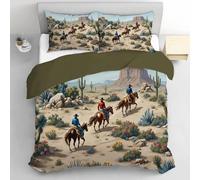 Housse de Couette 240x260cm Cowboy Rétro - Parure de Lit Couleur Sable Clair avec 2 Taies d'oreiller 65x65 cm - Ouest Américain Parure Couette pour 2 Personnes avec Fermetures éclair