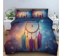 Housse De Couette 240X260Cm Orange-Violet Attrape-Rêves Coloré,Parure De Lit 2 Personnes Paysages De Rêve,Douce Microfibre 3D Imprimée Housses Couettes Avec Taies D'Oreiller Avec Fermeture Éclair