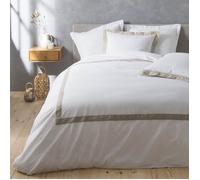 Housse de couette 240x260cm + taies - 57 fils - Uni Blanc, cadre Lin - Blanc 260 x 240