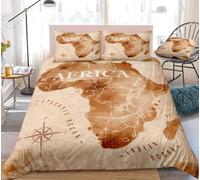 Housse de Couette 240x280 Carte de L'afrique Adulte Parure de lit 240 x 280 cm Afrique Imprimé 3D Housse Couette 2 Personnes Modèle Rétro Douce Ensemble de Literie avec 2 Taies d'oreiller a.4523