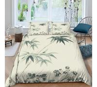 Housse de Couette 240x280 Feuille de Bambou Parures de Lit Adultes 3D Imprimée Literie Set 3 Pièces Peinture à L'aquarelle Microfibre Housse Couette 2 Personne avec 2 Taie d'oreiller F.2233