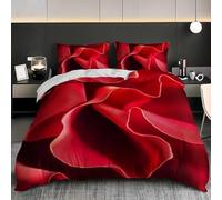 Housse de Couette 240x280 Roses Rouges Parures de Lit Adultes 3D Imprimée Literie Set 3 Pièces Thème Romantique Microfibre Housse Couette 2 Personne avec 2 Taie d'oreiller F.1141