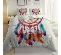 Housse de Couette 260 x 220 cm avec 2 Taies d'oreiller, Blanc 100% Microfibre brossée Douce - Rêve Attrape-Rêves Bohème Design Respirable avec Fermeture Éclair Literie pour la Maison