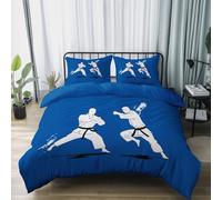 Housse de Couette 260 x 220 cm, Minimalisme Sports Karaté Motifs Parure de Lit 2 Personnes en Microfibre - Bleu Imprimée Parure d avec Fermeture Éclair Douce légère et Facile d'entretien