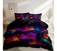 Housse de Couette 260 x 220 cm Réversible avec 2 Taie d'oreiller, Noir Microfibre Douce Parure de Lit Adulte - Fantastique Rock NéOn Parure Couette avec Fermetures éclair