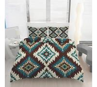 Housse de Couette 260 x 240 Aztèque Sud-Ouest Boho Parure de Lit Polyester Décor Exotique Ethnique, 3 Pièces Réversible Douce avec Fermeture Éclair et Attaches de Coin + 2 Taies d'oreiller Ay17