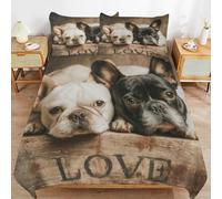 Housse de Couette 260 x 240 Bouledogue Français Imprimé 3D Parure de lit 2 Personnes Animaux Mignons avec 2 Taies d'oreiller 65x65 cm Douce Microfibre Literie 3 Pièces pour Adulte a_641