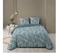 Housse de couette 260 x 240 cm MORGANE Bleu 100% coton 57 fils + 2 taies 63 x 63 cm