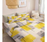 Housse de Couette 260 x 240 cm Parure de Lit Motif Réversible Modernisme, 2 Personnes avec Fermeture éclair Housse de Couette Abstrait Lignes Jaunes Et Grises pour Enfants Adultes Décor de Chambre