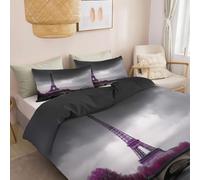 Housse de Couette 260 x 240 cm Parure de Lit Motif Réversible Photographie De Nature, 2 Personnes avec Fermeture éclair Housse de Couette Tour Eiffel pour Enfants Ado Adultes Décor de Chambre