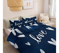 Housse de Couette 260 x 240 cm Parure de Lit Réversible imprimée Minimalisme, Housse de Couette Cœurs Dessinés À La Main Texte Hypoallergénique pour Enfants et Adulte Décoration de Chambre à Coucher