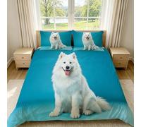Housse de Couette 260 x 240 Samoyède Imprimé 3D Parure de lit 2 Personnes Chien Guérisseur avec 2 Taies d'oreiller 65x65 cm Douce Microfibre Literie 3 Pièces pour Adulte d-335