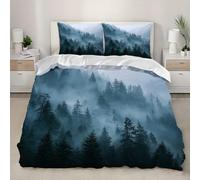 Housse de Couette 260x240 cm avec 2 Taie Oreiller 65x65 cm Montagnes Et ForêTs EnveloppéEs De Brume Parure de Lit 2 Personne Microfibre Douce Confortabl Blanc Ensemble de literie pour Ado Enfants