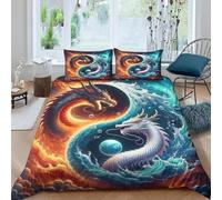 Housse De Couette 260X240 Cm Dragon Animalier, Parure De Lit 1/2 Personnes en Microfiber Doux 3D Imprimée, Parure Housse Couette + 2 Taies d'oreiller avec Fermeture Éclair - Anti-Aller -613M047Z397K