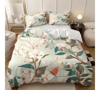 Housse De Couette 260x240 cm Papillons Et Fleurs Peints Parure De Lit avec Fermeture éclair Dissimulée + 2 Taies d'oreiller 65x65 Vert Clair Housse de Couette Douces Et Confortable