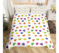 Housse de Couette 260X240 Cœurs Arc-en-Ciel pour Femmes,Filles,Adolescentes,Couple - Parure de lit 2/3 Pièces à Imprimé Cœurs Colorés - Microfibre Douce et Respirante - Parure de lit Art Modern