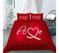 Housse de Couette 260x240 Red Love Parure de Lit Adulte avec Fermeture Eclair, Housse de Couette en Microfibre Hypoallergénique + 2 Taies d'oreiller de 65x65 cm