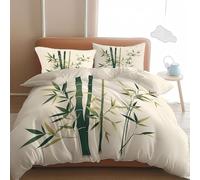 Housse de Couette 260x240cm Bambou Chinois Motif Parure de Lit en Microfibre Adulte Parure Blanc avec Fermeture Éclair 2 Personne avec 2 Taies d'oreiller 65x65cm