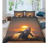 Housse de Couette 280x240 Baleine Parure de Lit 2 Personnes Coucher de Soleil en Mer Imprimé 3D Microfibre Doux Housses Couettes avec Fermeture Éclair et 2 Taies d'oreiller P.279