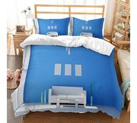 Housse de Couette 280x240 Canapé Blanc Parure de Lit 2 Personnes Style Minimaliste Imprimé 3D Microfibre Doux Housses Couettes avec Fermeture Éclair et 2 Taies d'oreiller M.1959