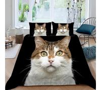 Housse de Couette 280x240 Chat Parure de Lit 2 Personnes Animaux Mignons Imprimé 3D Microfibre Doux Housses Couettes avec Fermeture Éclair et 2 Taies d'oreiller H.1175