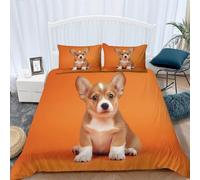 Housse de Couette 280x240 Corgi Parure de Lit Corgi Kawaii Imprimé 3D Sets de Housses de Couettes en Microfibre Doux avec Fermeture Éclair et 2 Taies d'oreiller C-1659