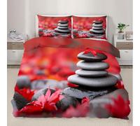 Housse de Couette 280x240 Feuille D'érable Cailloux Parure de Lit Art Naturel Imprimé 3D Sets de Housses de Couettes en Microfibre Doux avec Fermeture Éclair et 2 Taies d'oreiller B-4921