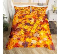 Housse de Couette 280x240 Feuille D'érable Parure de Lit Feuilles d'automne Imprimé 3D Sets de Housses de Couettes en Microfibre Doux avec Fermeture Éclair et 2 Taies d'oreiller B-5726