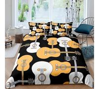 Housse de Couette 280x240 Guitare Parure de Lit 2 Personnes Thème Musical Imprimé 3D Microfibre Doux Housses Couettes avec Fermeture Éclair et 2 Taies d'oreiller P.356