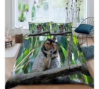 Housse de Couette 280x240 Hibou Parure de Lit 2 Personnes Forêt Tropicale Humide Imprimé 3D Microfibre Doux Housses Couettes avec Fermeture Éclair et 2 Taies d'oreiller P.209
