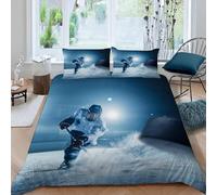 Housse de Couette 280x240 Hockey sur Glace Parure de Lit 2 Personnes Joueurs de Hockey sur Glace Imprimé 3D Microfibre Doux Housses Couettes avec Fermeture Éclair et 2 Taies d'oreiller P.657