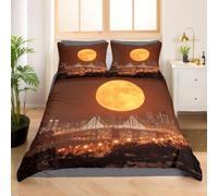 Housse de Couette 280x240 Lune 3D Parure de Lit Pont de la Baie en Microfibre Doux Housses Couettes 2 Personnes avec Fermeture Éclair avec 2 Taies d'oreiller 65x65 cm K.391