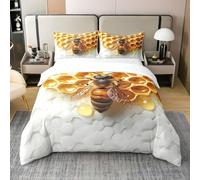 Housse de Couette 280x240 Nid D'abeilles Parure de Lit 2 Personnes Insectes et Animaux Imprimé 3D Microfibre Doux Housses Couettes avec Fermeture Éclair et 2 Taies d'oreiller M.293