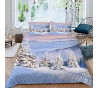 Housse de Couette 280x240 Scène de Neige de Forêt de Pins Parure de Lit Paysage d'hiver Imprimé 3D Sets de Housses de Couettes en Microfibre Doux avec Fermeture Éclair et 2 Taies d'oreiller B-5733