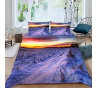 Housse de Couette 280x240 Scène de Neige en Hiver Parure de Lit Coucher de Soleil Imprimé 3D Sets de Housses de Couettes en Microfibre Doux avec Fermeture Éclair et 2 Taies d'oreiller B-4956