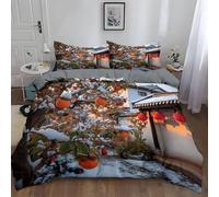 Housse de Couette 280x240 Style Chinois Parure de Lit Scène d'hiver Enneigée Imprimé 3D Sets de Housses de Couettes en Microfibre Doux avec Fermeture Éclair et 2 Taies d'oreiller B-5537